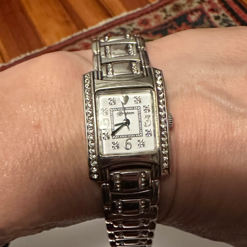Brighton Silver Rectangular Watch With Crystal Ac… - image 2